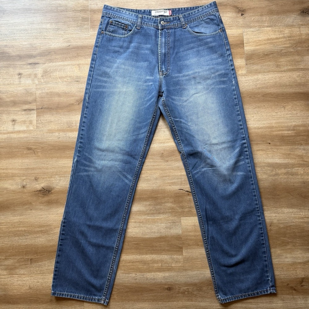 Levis 514 Jeans Men 36x34 Blue Straight Leg Medium Wash Faded Denim Casual‎ Y2K